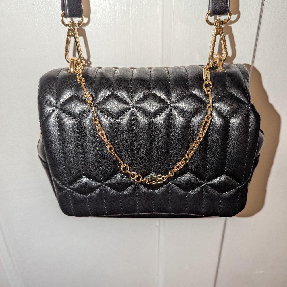 Steve Madden Black Quilted Crossbody Bag with Gold Chain